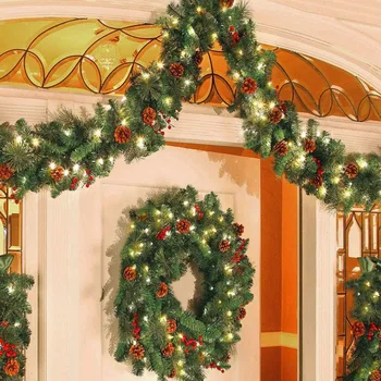 

Christmas Decorations Garland Decoration Rattan Lights Wreath Mantel Fireplace Stairs Wall Door Pine Xmas Tree LED Light (1.8M)