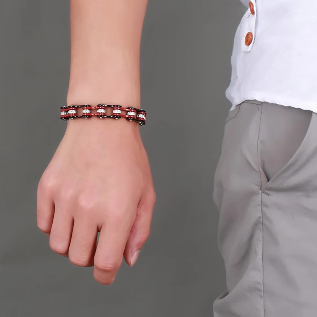 Кристалл для мужчин нержавеющая сталь Мотоцикл Велосипед звено цепи браслет панк ювелирные изделия