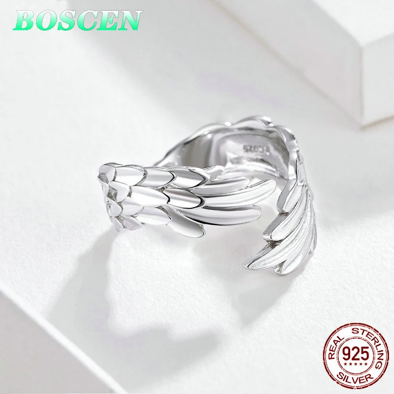 BOSCEN 925 пробы Серебряное кольцо с крыльями ангела для Для женщин на день рождения, подарок на день Святого Валентина, романтический характер элегантные изысканные украшения