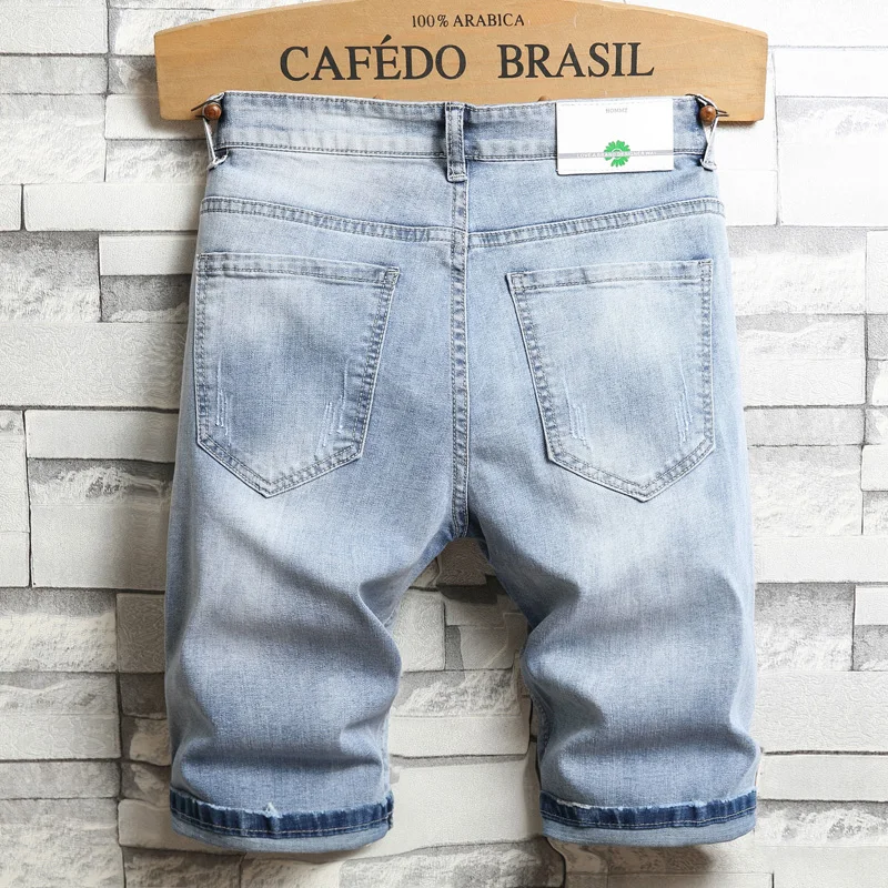 3D character art printed men's light blue comfortable denim shorts summer new youth must-have fashion slim jeans shorts