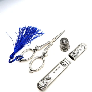 

3pcs/set European Vintage Sewing Scissors Metal Thimble Needle Case DIY Sewing Tools Embroidery Cross Stitch Craft Accessories