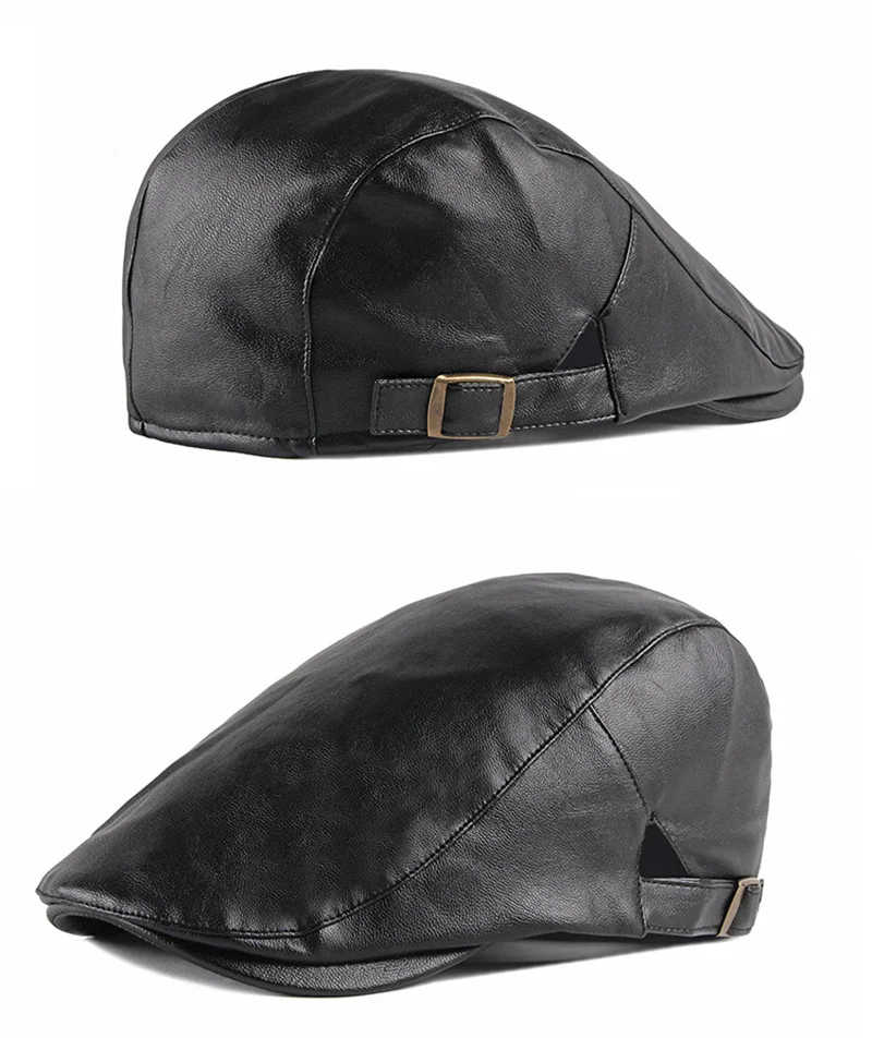PU Leather Beret Hat For Men Imitation leather Herringbone Berets  Flat Peaked Forward Cap Women Solid Black Red Newsboy Hats