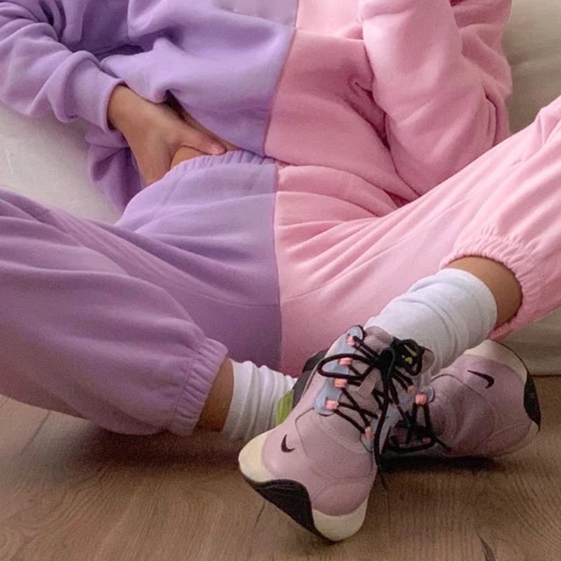 Streetwear Letter Embroidery Patchwork High Waist Pink Sweatpants Joggers Women 2020 Autumn Harajuku Purple y2k Pants Capris Streetwear Letter Embroidery Patchwork High Waist Pink Sweatpants Joggers Women 2020 Autumn Harajuku Purple y2k Pants Capris