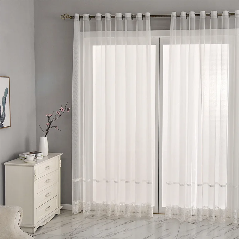 Modern White Sheer Curtain for Living Room Luxury Hollow Tulle Curtain for Bedroom Window Treatment Voile Drape S437#C