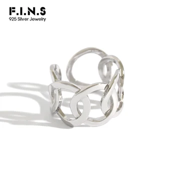 

F.I.N.S Korean S925 Sterling Silver Ring INS Simple Wide Finger Rings for Women Hollowed Crossed Circle Silver 925 Open Ring