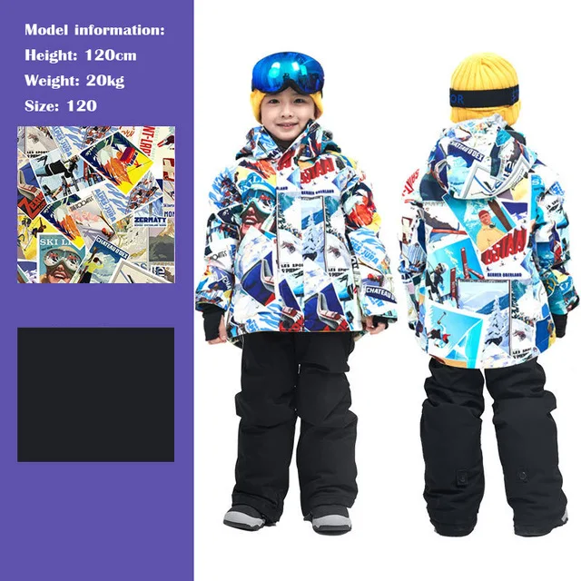 Детский лыжный костюм; Водонепроницаемая Лыжная куртка; зимние штаны; теплая зимняя верхняя одежда с капюшоном для мальчиков и девочек; костюм; зимний костюм - Цвет: color-7