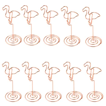 

10pcs Rose Gold Flamingo Photo Holder Stands Table Number Holders Place Card Paper Menu Clips for Wedding Party Decoration