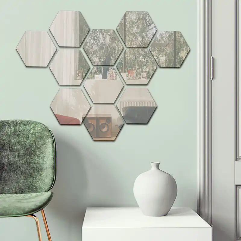 12pcs DIY Silver Reflective Hexagon Mirrors Espejos Wall Mirror Sticker  Wall Decals Decor For Living Room House Wall Decoration|Wall Stickers| -  AliExpress