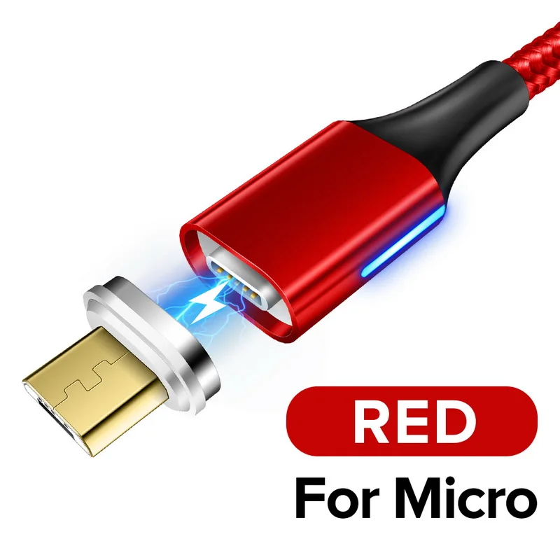 Магнитный зарядный кабель 3A для iPhone XS X XR 7, кабель usb c для быстрой зарядки samsung s9, зарядный провод для зарядки телефона - Цвет: Red For Micro