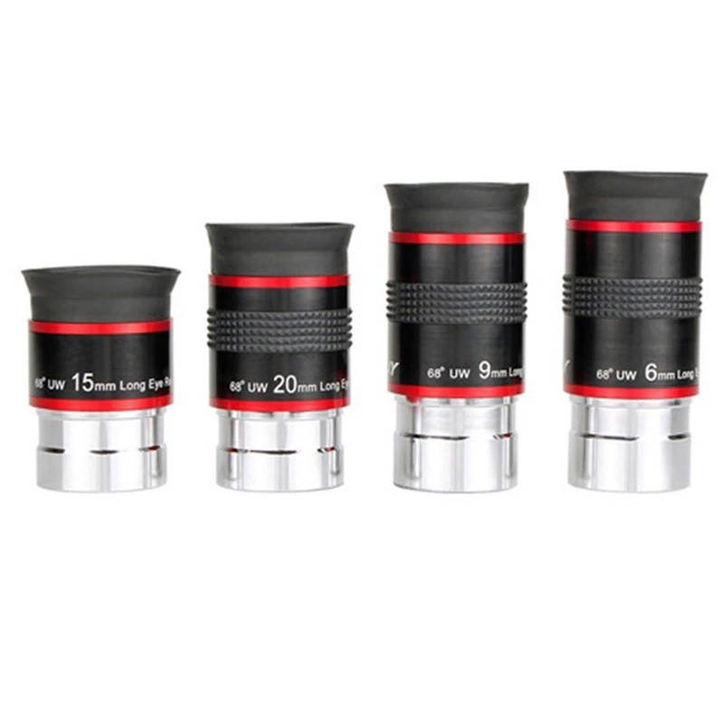 

Best 4Pcs/Set Eyepiece Kit 1.25 Inch 68 Degree Ultra Wide Angle 6/9/15/20mm for Astronomical Telescope Monocular