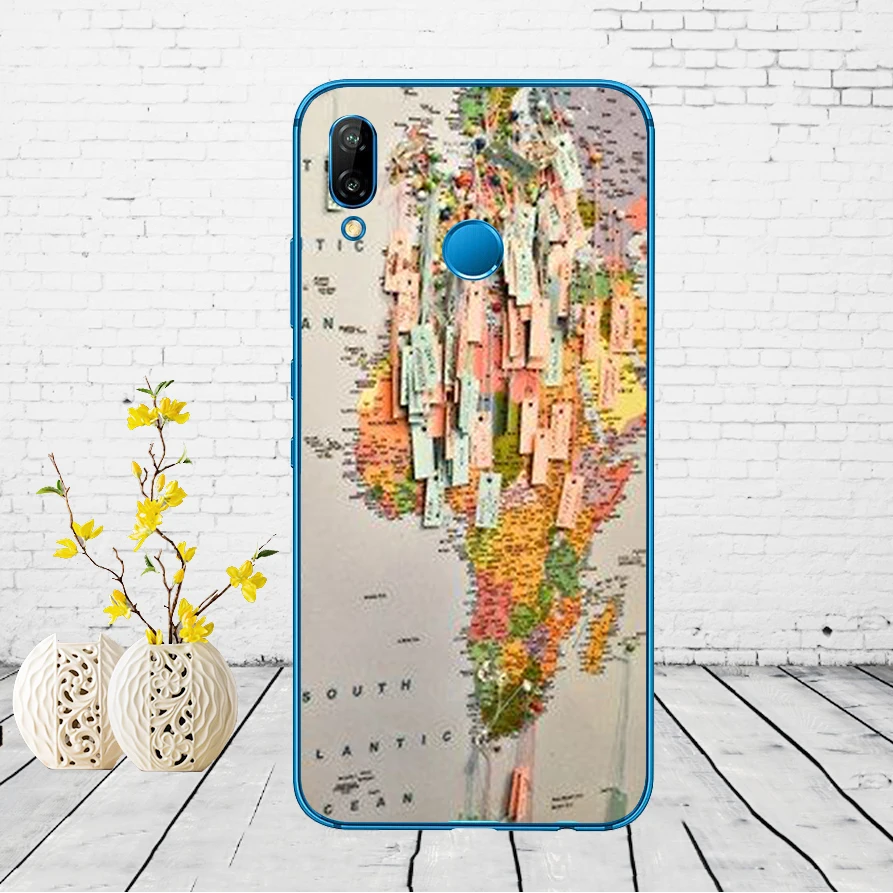 110DD World Map Travel Plans Clear Soft Silicone Cover for Huawei P9 P10 P20 P30 Lite mate 10 20 PRO lite p smart case