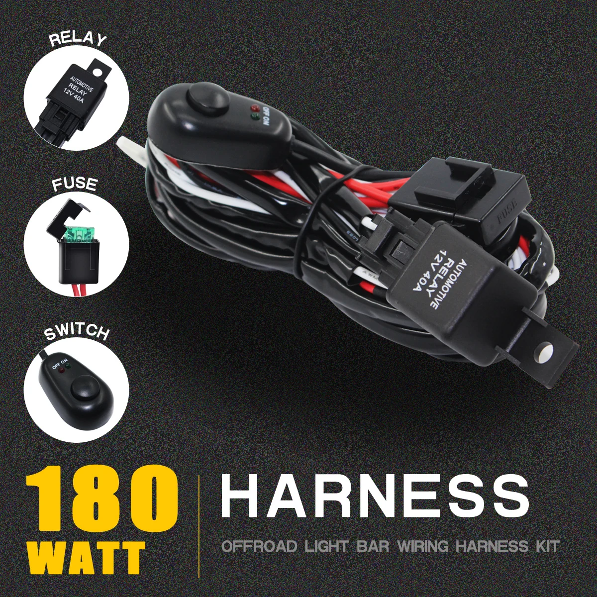180W 12V 40A переключатель автомеханический переключатель монтажный комплект для бездорожья лодка автомобиль тягач 4x4 ATV внедорожник светодиодный светильник бар туман светильник провода