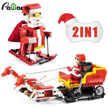 

A set (440 pieces) 2 In 1 Intelligent Sound And Light Induction Building Blocks Assembled Santa Claus/Christmas Snowmobile Gifts