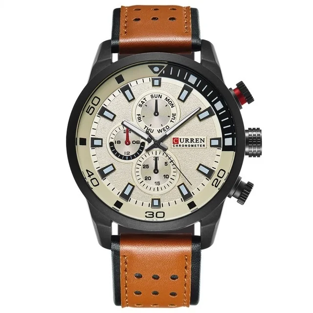 Модные мужские кварцевые часы водонепроницаемые новые мужские повседневные спортивные цифровые часы военные кожаные часы Relojes Hombre Relogio Masculino - Цвет: AY