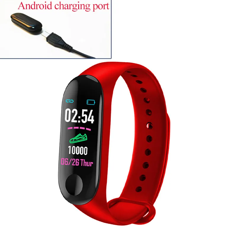 Android Charge Red Смарт-часы M3 Plus Bluetooth Браслет фитнес-трекер кровяное давление HeartRate монитор сердечного ритма водонепроницаемые часы браслет - Цвет: Android Charge Red
