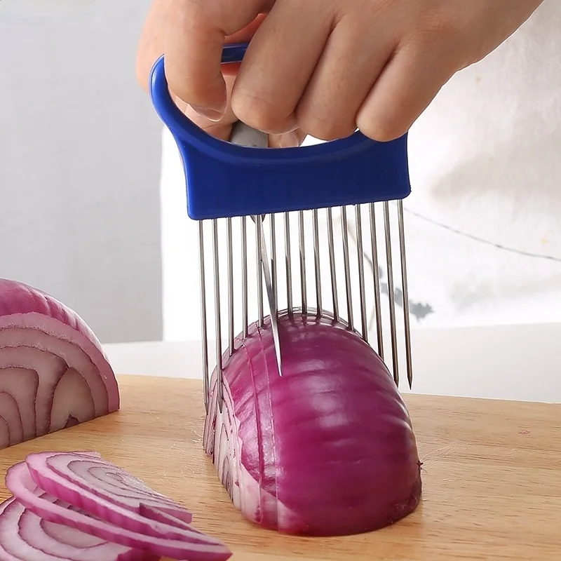 Stainless Steel Onion Needle Onion Holder Handheld Simple Slicer Fruit Vegetable Cutter Potato Kitchen Tool Bar Accessories onion slicer holder onion slicer 1PC