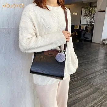 

Vintage Fashion Stone pattern Tote Bag New High Quality PU Leather Women's Pompom Pendant Fashion Leather Messenger Handbag