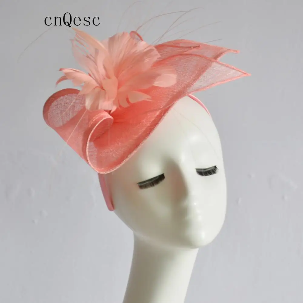 

2019 Coral pink Sinamay hat feather fascinator wedding hat.