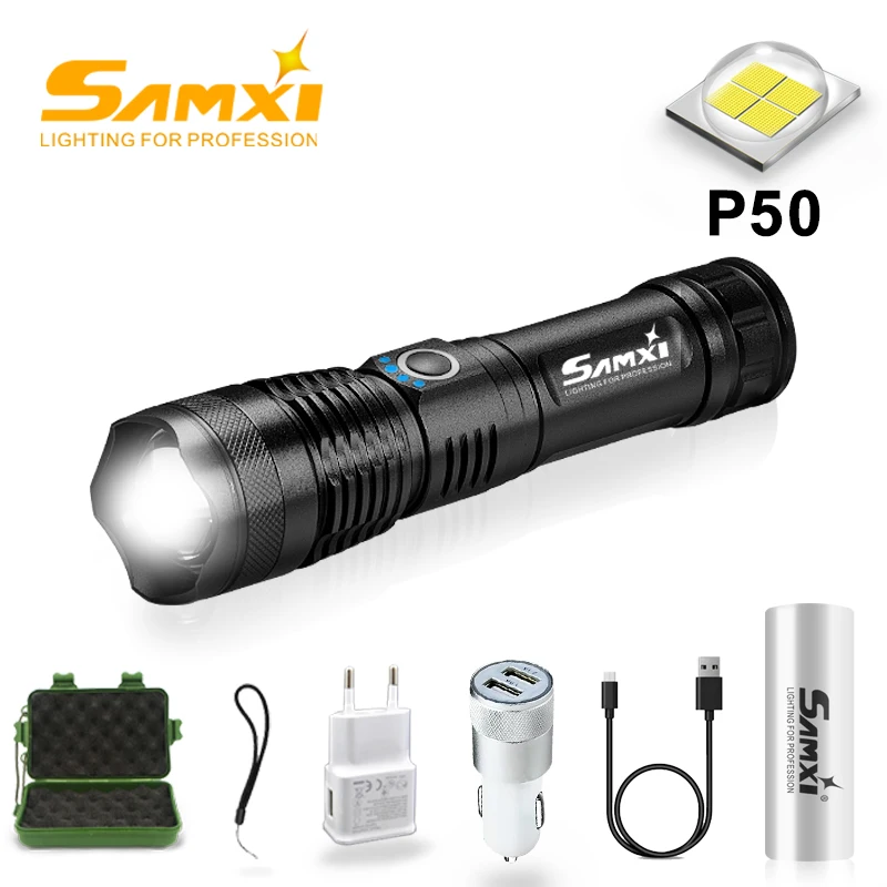 

2020 XHP50.2 Zoomable High Power Rechargeable Led Flashlight Tactical Flashlight with 18650/26650 Battery USB Torch Lantern