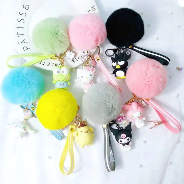 Fluffy Sanrio Plush Keychain Cartoon Kitty Kuromi My Melody Cinnamoroll Plush Pendant Doll Bag Car Key Chain Gifts for Kids&girl 1