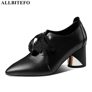 

ALLBITEFO brand high heels office ladies shoes genuine leather women high heel shoes Lace women shoes women heels