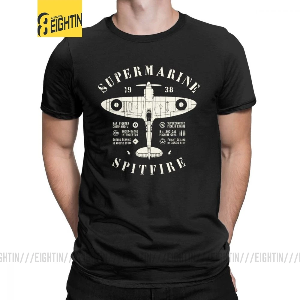 Футболки супермарин Spitfire, Мужская футболка из чистого хлопка, истребитель, самолет WW2, военный пилот, самолет, самолет, футболка с коротким рукавом, одежда