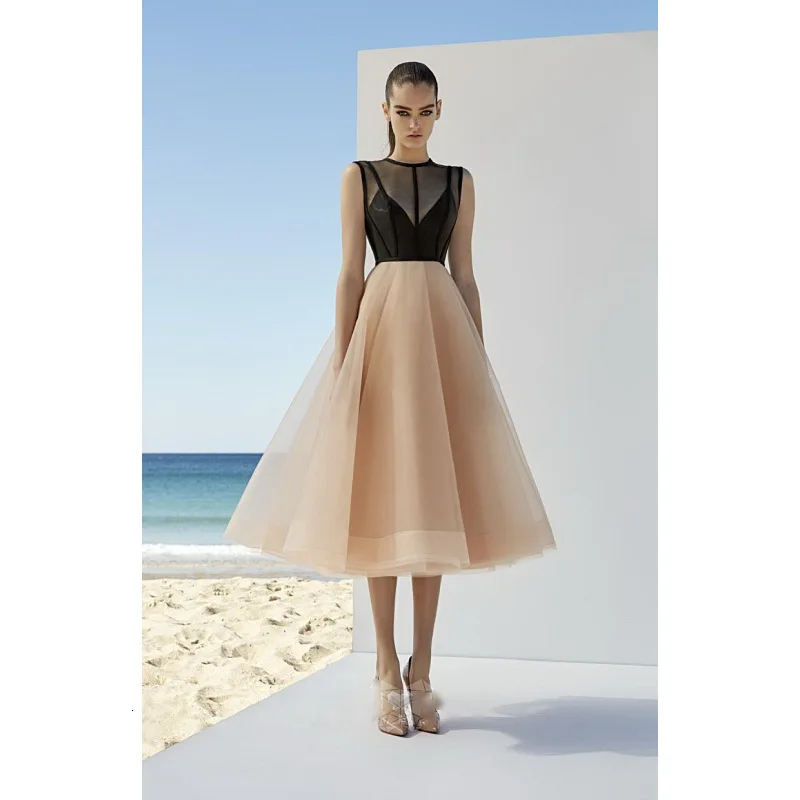

BacklakeGirls 2019 Tulle A Line Scoop Neck Sleeveless Cocktail Dress Illusion Partei Vestidos Cocktail Kleid Freies Verschiffen