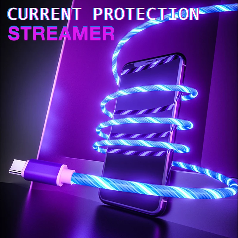 For iPhone Type C Micro USB Mobile Phone Cable LED Streamer Fast Charging Cord iOS Type-C Charge Line Xiaomi | Мобильные телефоны и