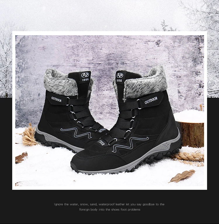 Зимние мужские ботинки; теплые плюшевые ботильоны; женские зимние ботинки из водонепроницаемой кожи; уличные военные ботинки; Bota Feminina; большие размеры 35-46