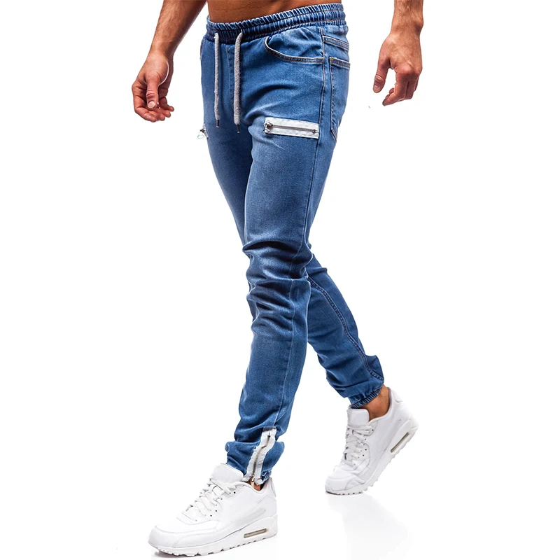 

2020 New Streetwear Hiphop Designer Men Jeans Ankle Zipper Ripped Fashion Male Drawstring Skinny 3 Colors Denim Pants