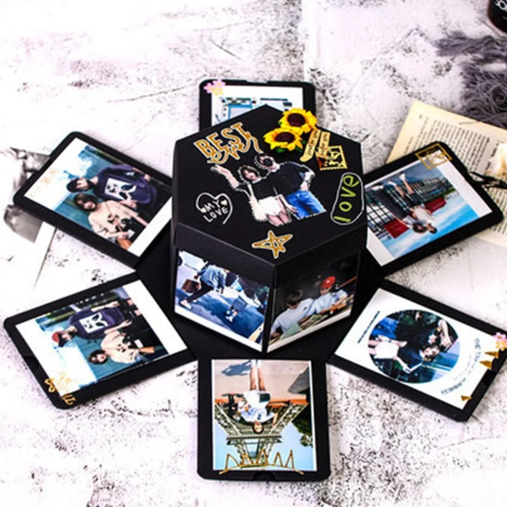 

Creative Photo Album Handmade Hexagonal Explosion Gift Box For Family Friends Gift Scrapbook Festival Lovers Gifts
