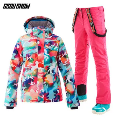 Color 13 GSOU Снежный водонепроницаемый лыжный костюм Женская лыжная куртка брюки Новая женская зимняя уличная лыжная куртка для сноуборда брюки сноуборд наборы - Цвет: Color 13