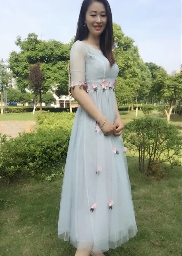 Новое поступление женское газовое длинное платье с цветочной вышивкой