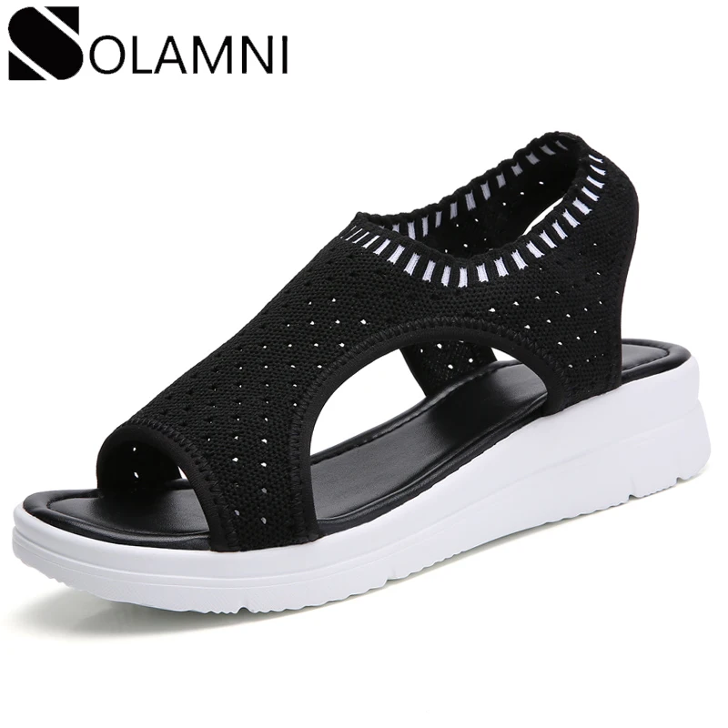

Women Sandals 2019 New Female Shoes Woman Summer Comfortable Wedge Sandals Ladies Slip-on Flat Sandals Soft Mesh Sport Sandalias