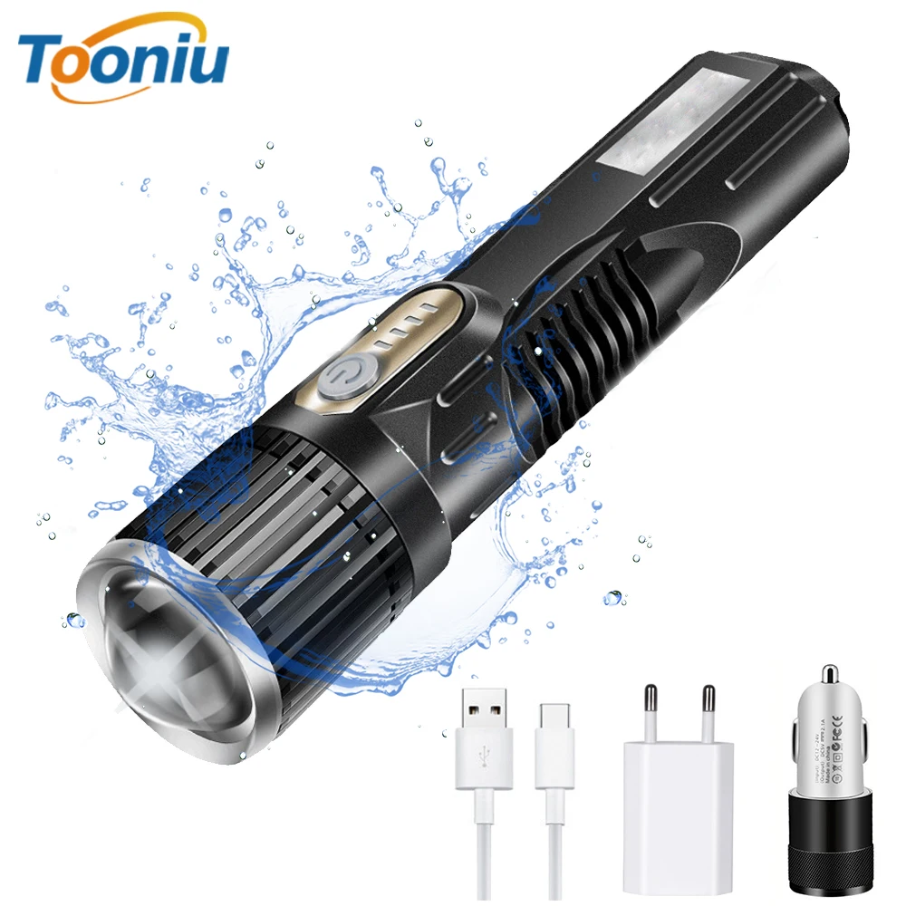 

USB Rechargeable LED Flashlight Waterproof Torch USB Interface To Charge The Phone Zoomable 5 Lighting Modes Super Bright