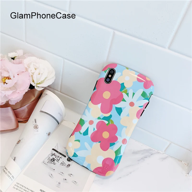 

GlamPhoneCase Blue Colored Flowers Phone Case For iPhone X XS Max XR Soft Silicone Cover For iPhone 7 8 6 6s Plus Case