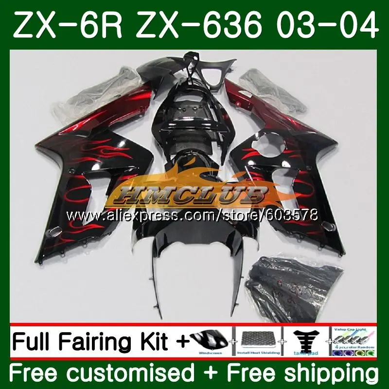 Средства ухода за кожей для KAWASAKI NINJA ZX600 ZX-636 ZX-6R 2003 2004 34CL. 85 ZX 636 6 R 600CC ZX6R 03 04 ZX636 ZX 6R 03 04 с изображением красных языков пламени
