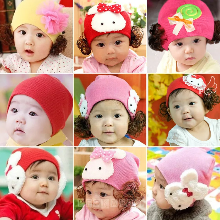 

Korean-style Autumn And Winter Baby Hat Infant Wool Cap CHILDREN'S Hat Princess Set of Head Cap Wig Hat