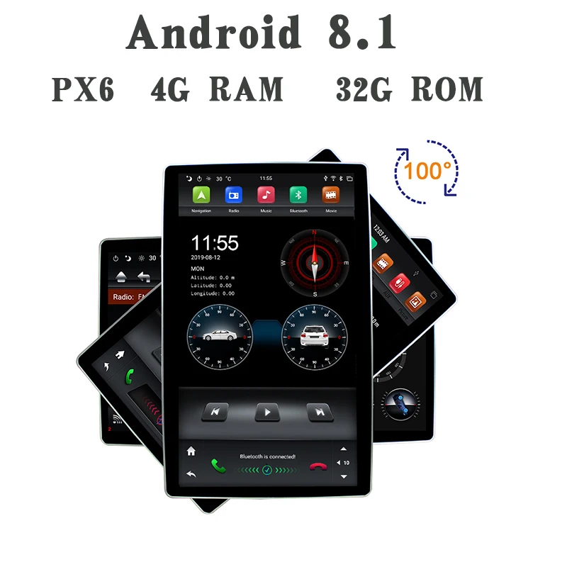 Автомобильный мультимедийный плеер PX6 Tesla Style 12 8 дюйма вращение на IPS android 1 2 din gps