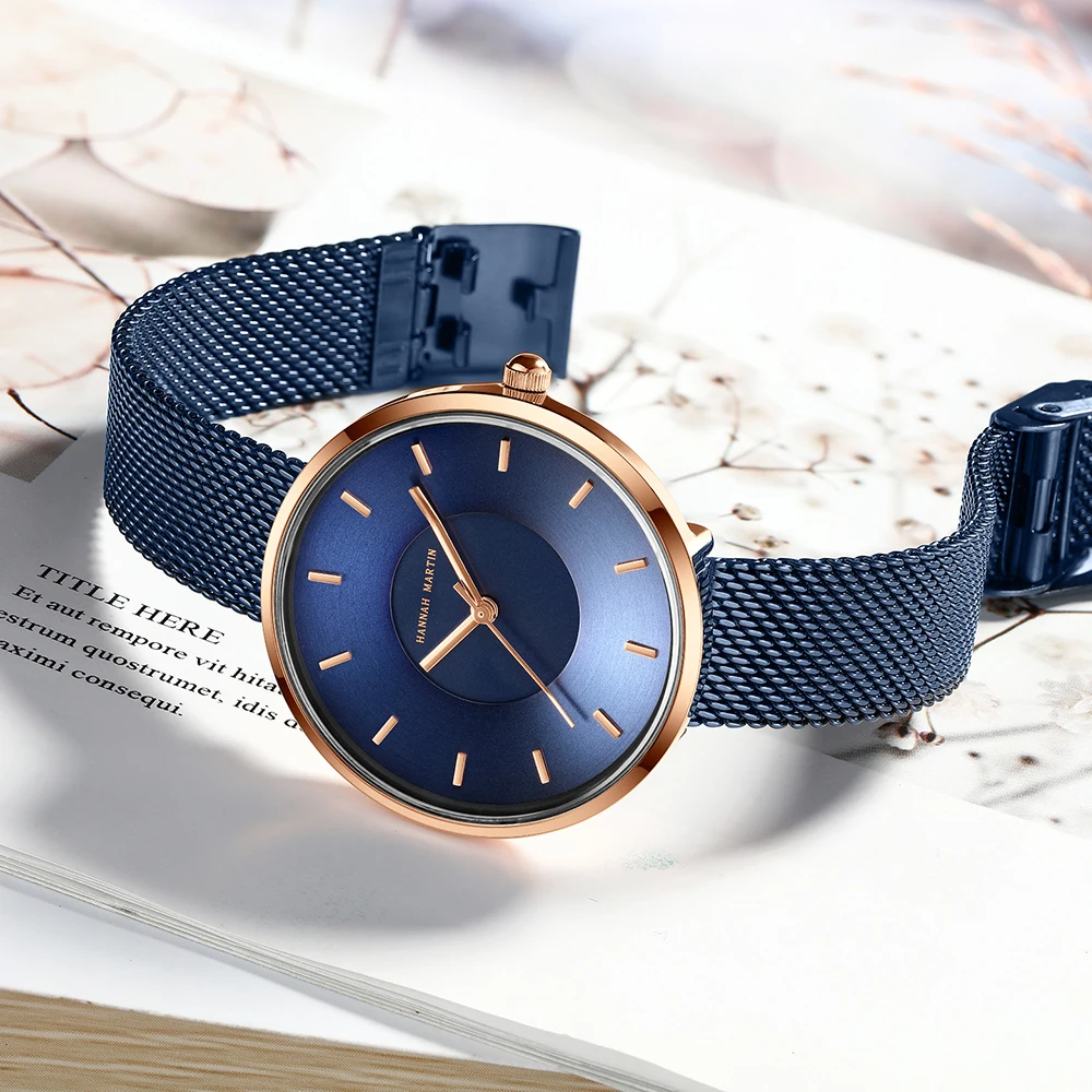 JAPAN MIYOTA 2035 Quartz Movement Simple Design Luxury Gift Stainless Steel  Band Curved Face Blue Rose Gold Watches For Women