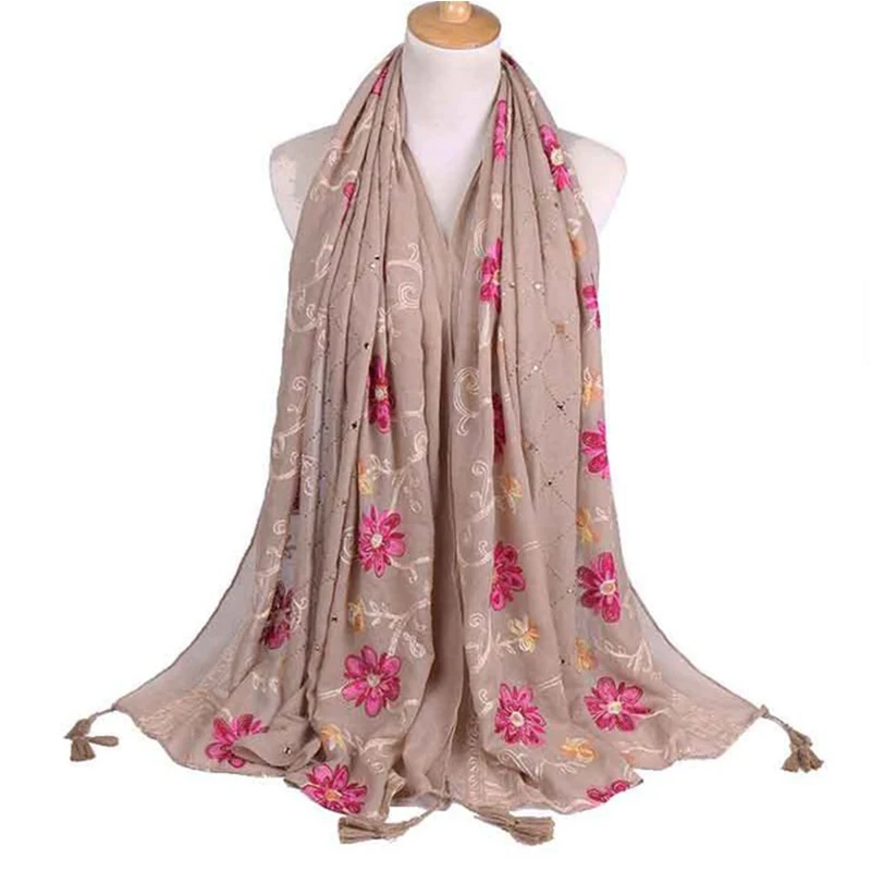 Plain Embroidered Floral Viscose Scarf Shawl From Indian Bandana Print Cotton Scarves and Wraps Foulards Sjaal Muslim Hijab - Цвет: Color 4