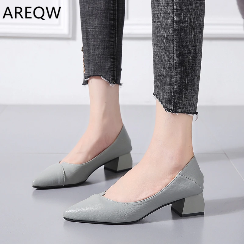 

2020 New Women Pumps High Heels Lady Patent Leather Thick with Autumn Pointed Single Shoes Female