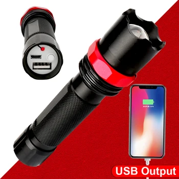 

High Power Rechargeable LED Flashlights 18650 Battery USB Power Bank Torch Telescopic Zoom Push Switch Dimmable Hunting Lamp
