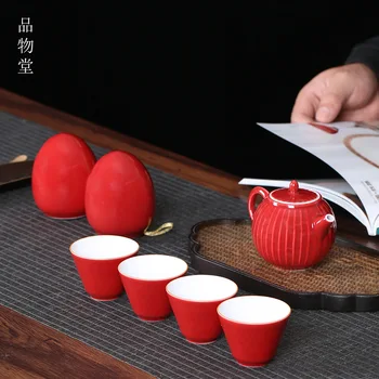 

Mini Ceramic Handle Creative Teapot and Tea Cup Set Red Kettle Ceramic Puer Tea Pots Chinese Teteras Tea Infuser BD50TP