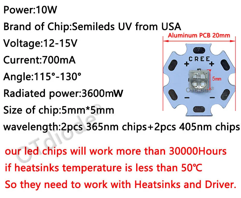 10W12W 5050 USA Semileds Led UV Purple 365nm 405nm UV Purple LED for uv light Flatbed Printer glue curing light flashlight part