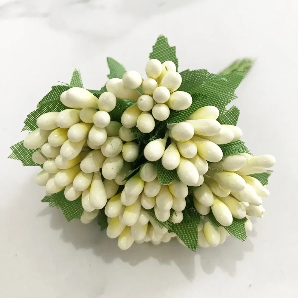 6/10/12/70/90pcs Hybrid Ivory Flower Cherry Stamen Berries Bundle DIY Christmas Wedding Cake Gift Box Wreaths Decor