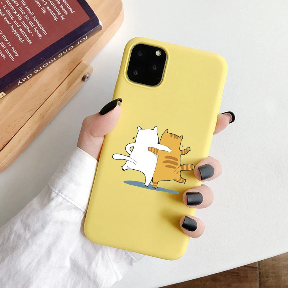 Забавный мультяшный чехол для iPhone 6, 6s, 7, 8 Plus, X, XR, XS, 11Pro Max, чехол для телефона, влюбленных, сердце, мягкий ТПУ, желтый и черный Чехол
