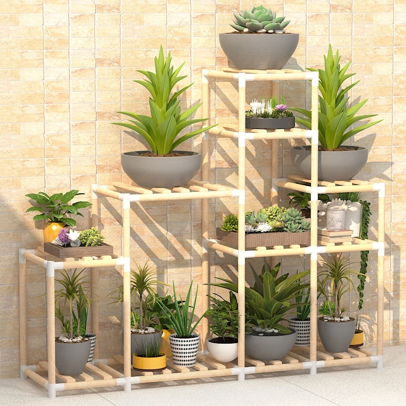Flower Rack Indoor Simple Living Room Floor-to-floor Green Rose Solid Wood Multi-layer Shelf Balcony Fleshy Plant Flower Rack