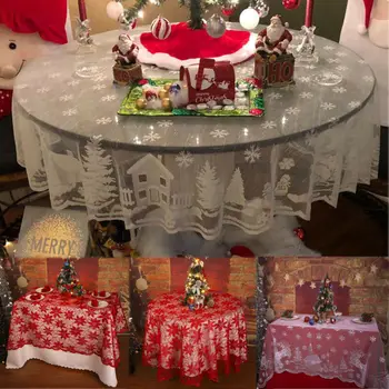 

Christmas Table Clothe Red Lace Round Table Cloth Cover Floral Tablecloth Wedding Party Home Décor US