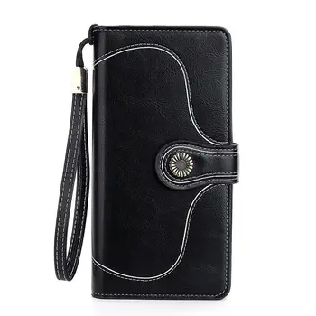 

UK Vintage Oil Leather Large Capacity Lady Wallet Zipper Purse Long Handbag Bag